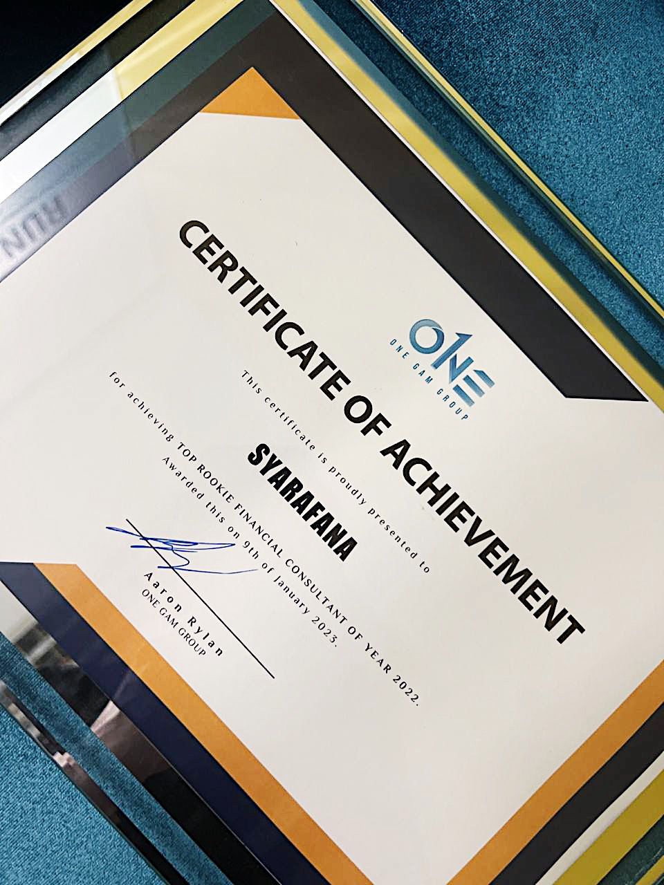 One GAM Group Top Rookie Financial Consultant certificate for 2022